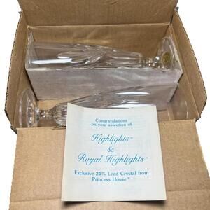 Princess House 24% Lead Crystal Wine Glasses Highlights Royal Set 2 W Germany